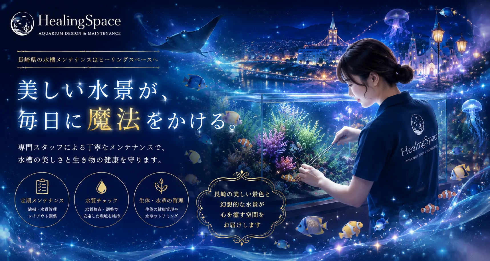 長崎の水槽メンテナンス業者｜水槽リース・アクアリウム設置ならHealingSpace